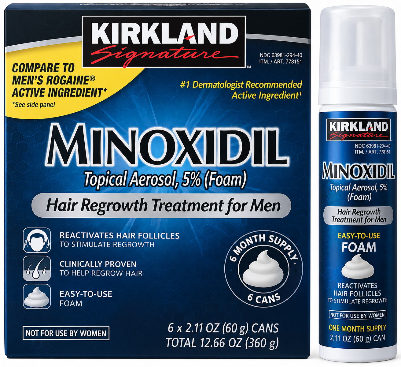 Kirkland Signature Minoxidil 5% Topical Aerosol Foam – Hair Regrowth Treatment for Men 6 Bottle